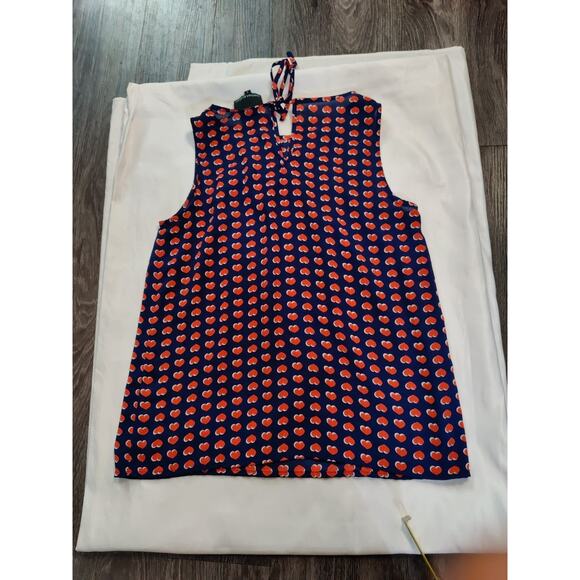 Cynthia Rowley Sleeveless Blouse S Holiday Cherry Girl Prints Casual Preppy - Picture 4 of 9